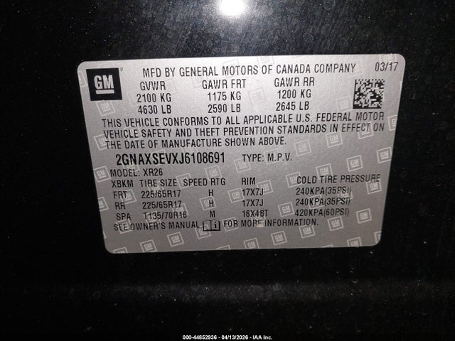 2GNAXSEVXJ6108691 Chevrolet EQUINOX LT