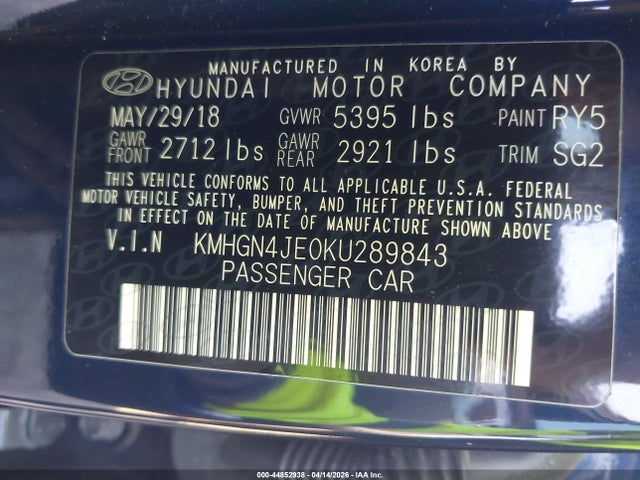 KMHGN4JE0KU289843 Genesis G80 3.8