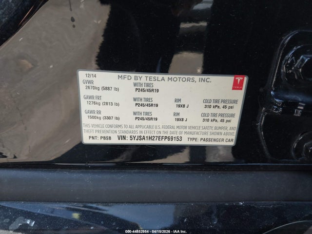 44852954 :رقم المزاد ، 5YJSA1H27EFP69153 vin ، 2014 Tesla Model S P85d مزاد بيع