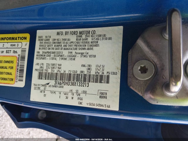 Aukcja sprzedaży 2019 Ford Fusion Se, vin: 3FA6P0HD3KR133213, numer aukcji: 44852956