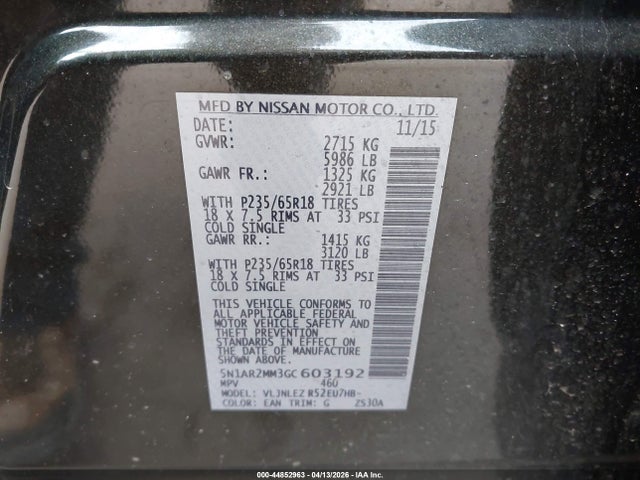 5N1AR2MM3GC603192 Nissan Pathfinder Sv