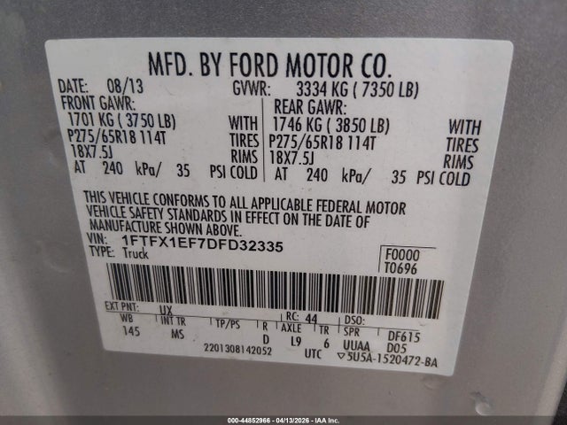 Aukcja sprzedaży 2013 Ford F-150 Xlt, vin: 1FTFX1EF7DFD32335, numer aukcji: 44852966