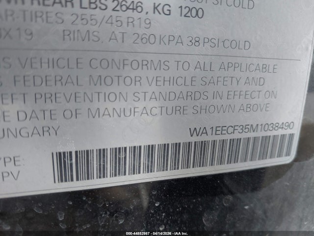Продаж на аукціоні авто 2021 Audi Q3 Premium Plus 45 Tfsi S Line Quattro Tiptronic, vin: WA1EECF35M1038490, номер лоту: 44852987