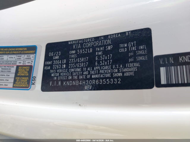 44852990 :رقم المزاد ، KNDNB4H30R6355332 vin ، 2024 Kia Carnival Mpv Lx Seat Package مزاد بيع