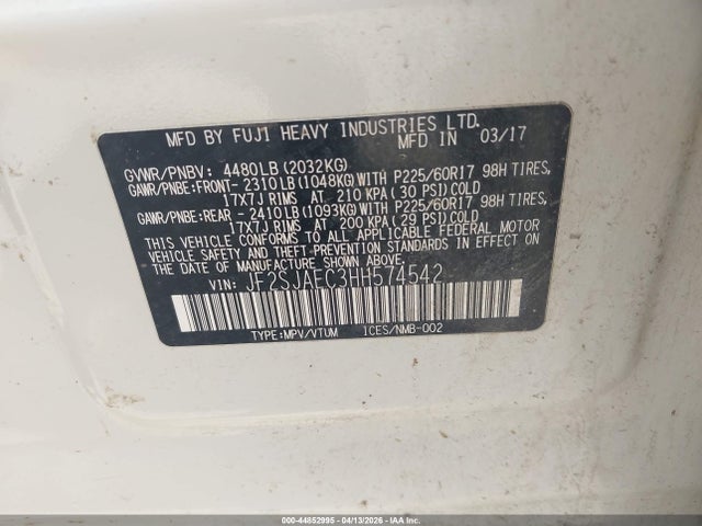 Aukcja sprzedaży 2017 Subaru Forester 2.5i Premium, vin: JF2SJAEC3HH574542, numer aukcji: 44852995