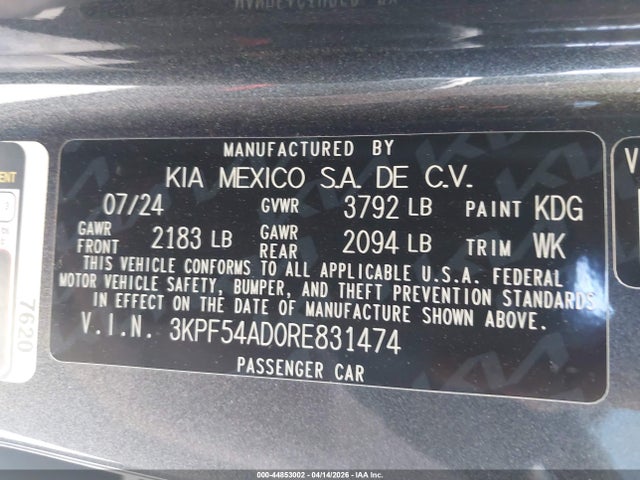 Продажа на аукционе авто 2024 Kia Forte Gt-line, vin: 3KPF54AD0RE831474, номер лота: 44853002