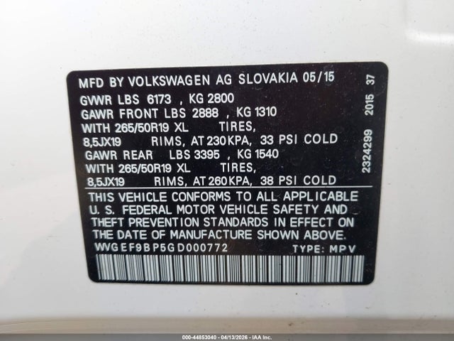 WVGEF9BP5GD000772 Volkswagen Touareg Vr6 Lux