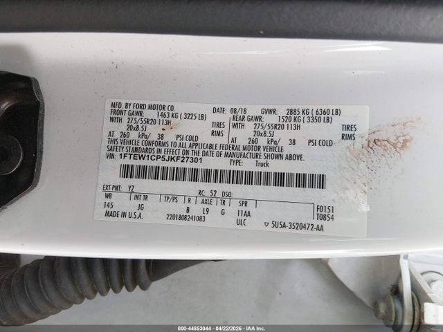 Aukcja sprzedaży 2018 Ford F-150 Xl, vin: 1FTEW1CP5JKF27301, numer aukcji: 44853044