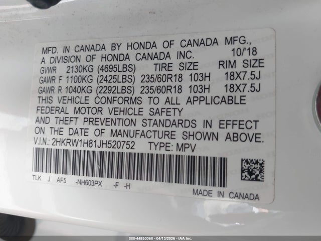 2HKRW1H81JH520752 Honda Cr-v Ex-l/ex-l Navi