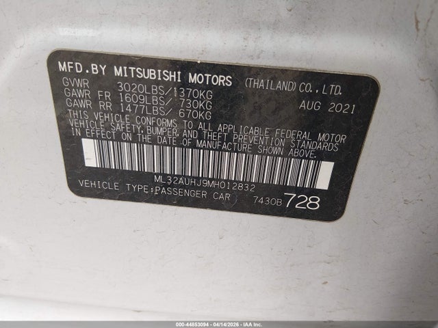 Aukcja sprzedaży 2021 Mitsubishi Mirage Carbonite Edition/es/le, vin: ML32AUHJ9MH012832, numer aukcji: 44853094