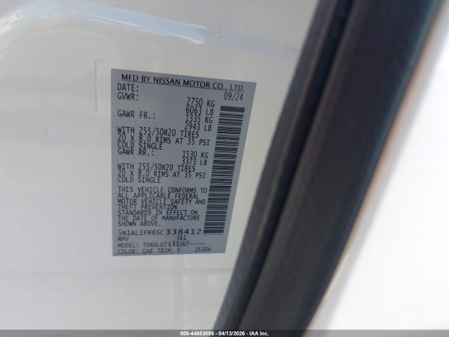 Aukcja sprzedaży 2025 Infiniti Qx60 Luxe, vin: 5N1AL1FR6SC338412, numer aukcji: 44853095