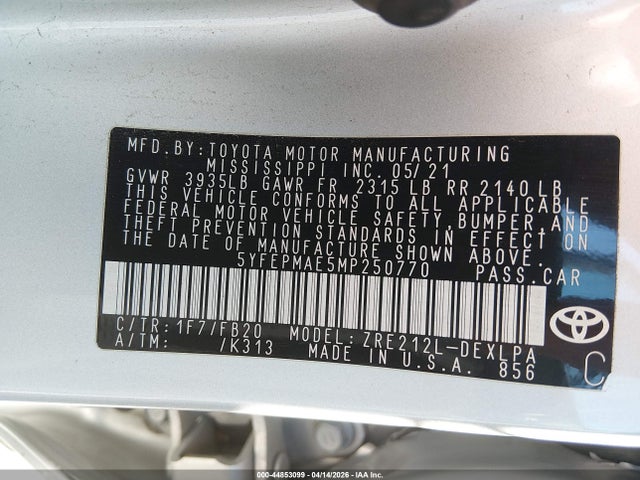 Toyota COROLLA LE 2021 5YFEPMAE5MP250770 Image 9