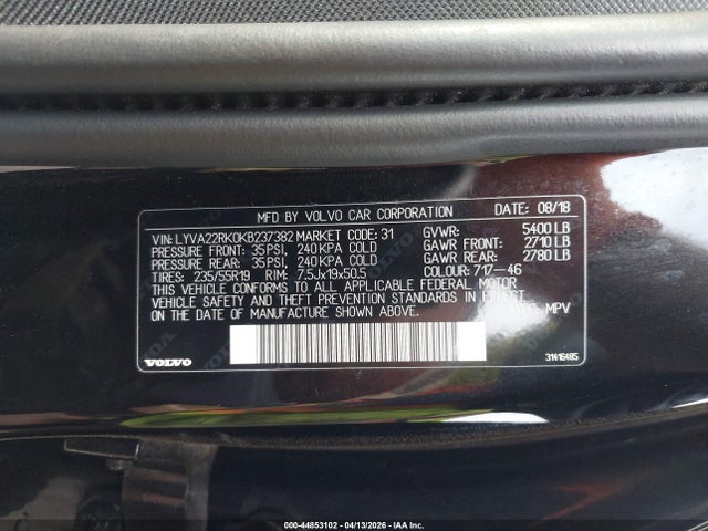 2019 VOLVO XC60 LYVA22RK0KB237382 Photo 8