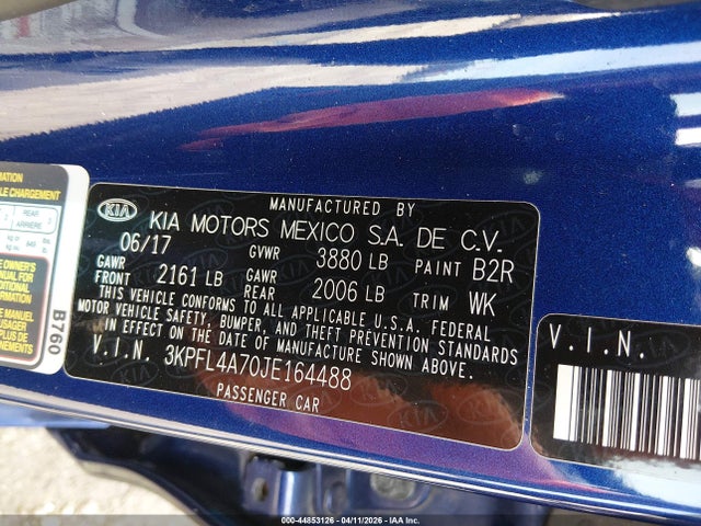 44853126 :رقم المزاد ، 3KPFL4A70JE164488 vin ، 2018 Kia Forte Lx مزاد بيع