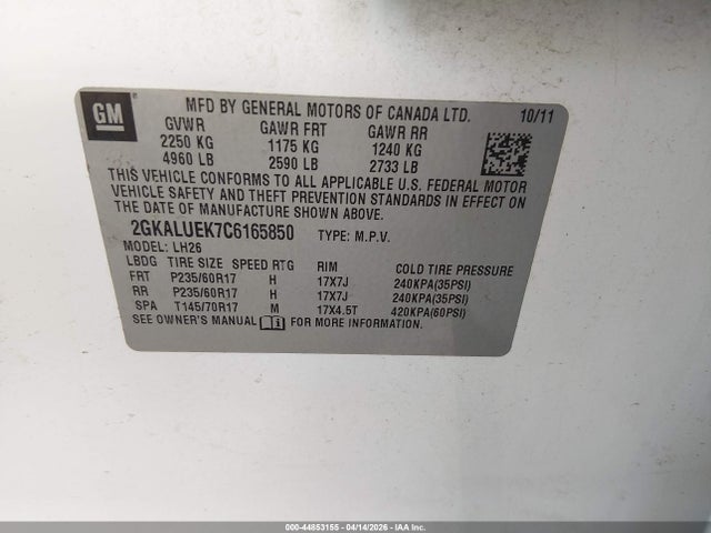 44853155 :رقم المزاد ، 2GKALUEK7C6165850 vin ، 2012 Gmc Terrain Slt-1 مزاد بيع