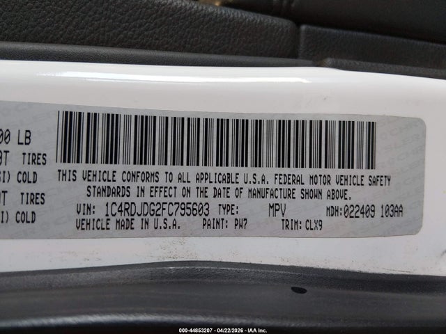 2015 Dodge Durango Limited მანქანა იყიდება აუქციონზე, vin: 1C4RDJDG2FC795603, აუქციონის ნომერი: 44853207