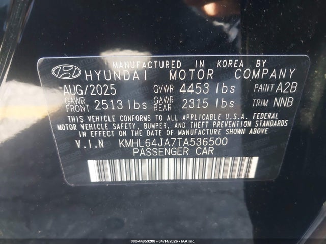 Aukcja sprzedaży 2026 Hyundai Sonata Sel Sport, vin: KMHL64JA7TA536500, numer aukcji: 44853208