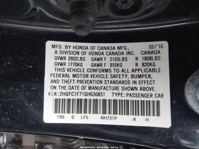 2016 HONDA CIVIC 2HGFC1F71GH636851 Photo 8