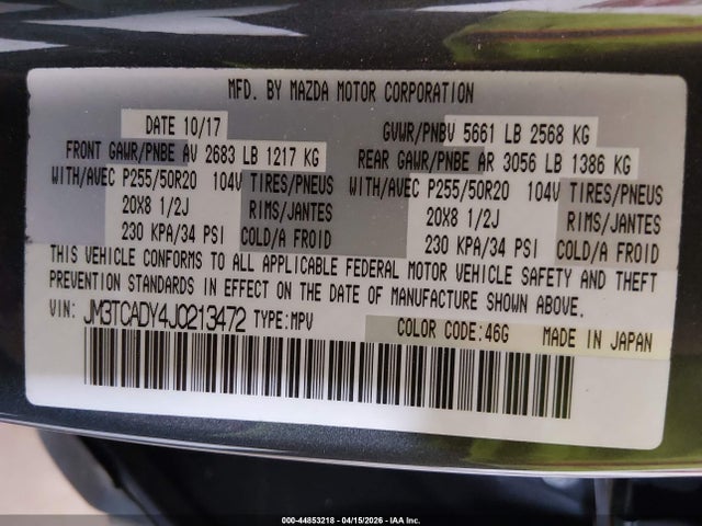 Mazda Cx-9 Grand Touring 2018 JM3TCADY4J0213472 Image 9