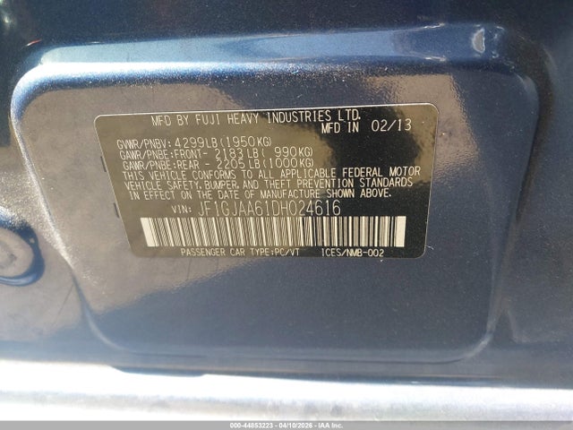 44853223 :رقم المزاد ، JF1GJAA61DH024616 vin ، 2013 Subaru Impreza 2.0i مزاد بيع