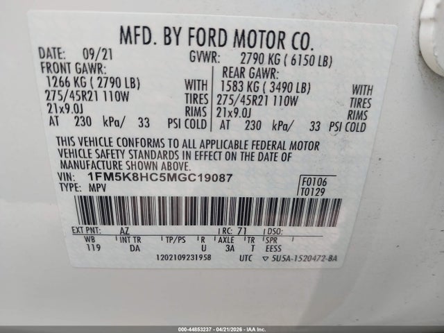 Ford Explorer Platinum 2021 1FM5K8HC5MGC19087 Image 9