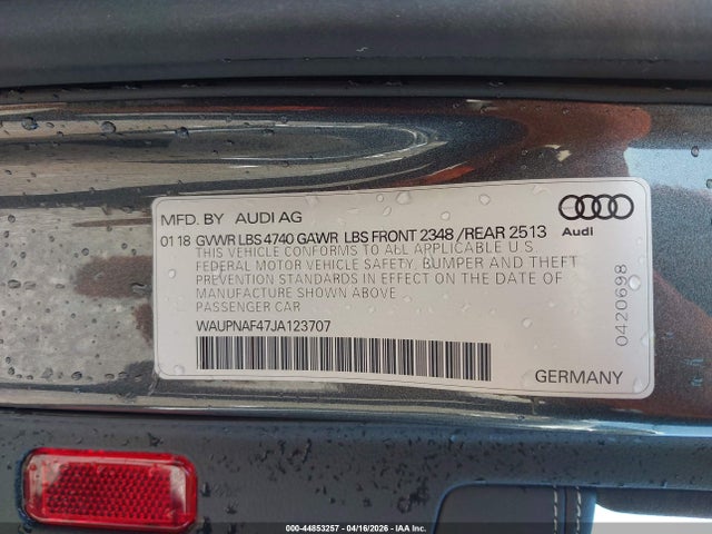 Aukcja sprzedaży 2018 Audi A4 2.0t Premium/2.0t Tech Premium, vin: WAUPNAF47JA123707, numer aukcji: 44853257