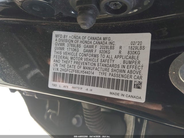 Aukcja sprzedaży 2020 Honda Civic Lx, vin: 2HGFC2F68LH544014, numer aukcji: 44853268