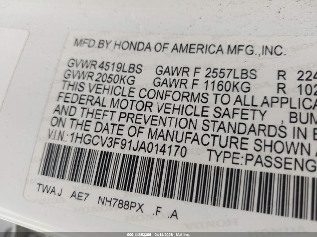 1HGCV3F91JA014170 Honda Accord Hybrid Touring