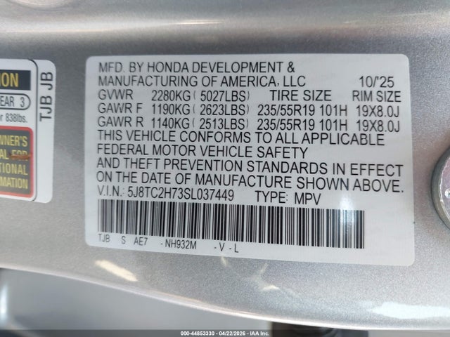 Продаж на аукціоні авто 2025 Acura Rdx Advance, vin: 5J8TC2H73SL037449, номер лоту: 44853330