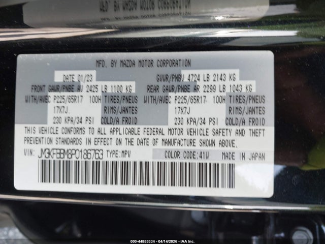 44853334 :رقم المزاد ، JM3KFBBM8P0186763 vin ، 2023 Mazda Cx-5 2.5 S Select مزاد بيع