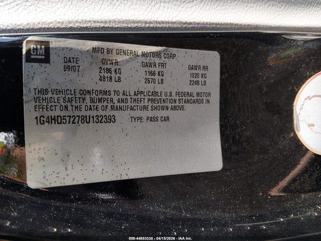 Продаж на аукціоні авто 2008 Buick Lucerne Cxl, vin: 1G4HD57278U132393, номер лоту: 44853338
