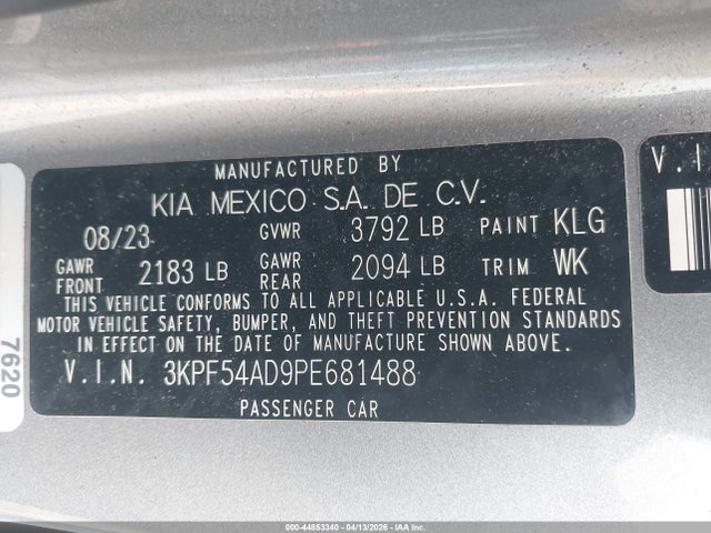 Aukcja sprzedaży 2023 Kia Forte Gt-line, vin: 3KPF54AD9PE681488, numer aukcji: 44853340