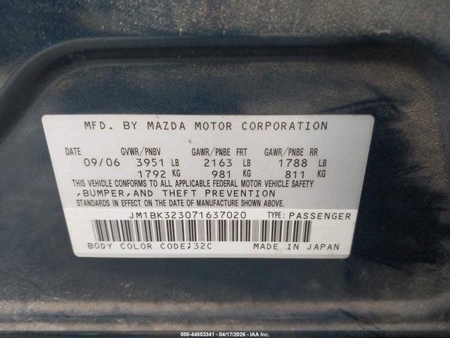 44853341 :رقم المزاد ، JM1BK323071637020 vin ، 2007 Mazda Mazda3 S Grand Touring مزاد بيع