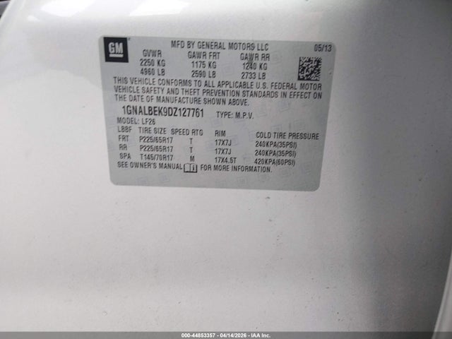 Продаж на аукціоні авто 2013 Chevrolet Equinox Ls, vin: 1GNALBEK9DZ127761, номер лоту: 44853357