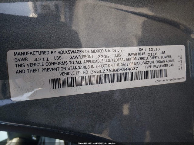 Продаж на аукціоні авто 2011 Volkswagen Jetta 2.5l Sel, vin: 3VWLZ7AJ8BM344837, номер лоту: 44853363