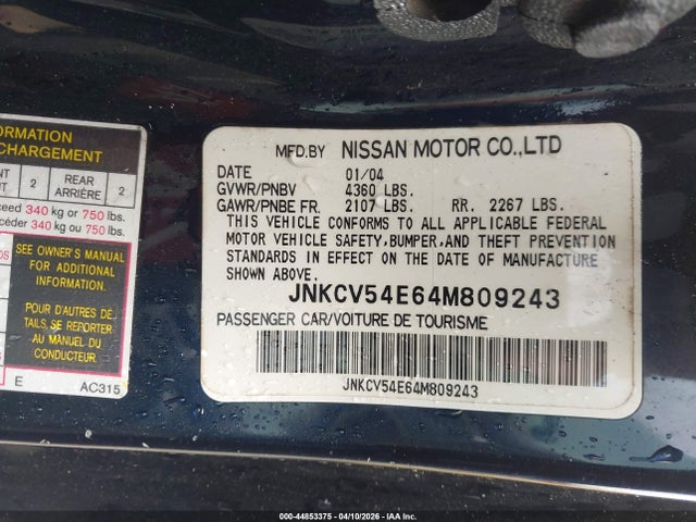 44853375 :رقم المزاد ، JNKCV54E64M809243 vin ، 2004 Infiniti G35 مزاد بيع