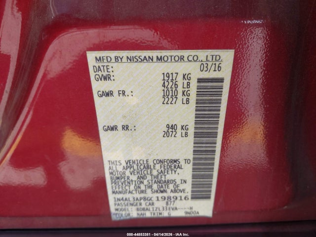 1N4AL3AP8GC198916 Nissan Altima 2.5 Sv