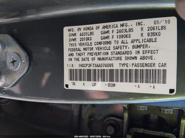 Продаж на аукціоні авто 2010 Honda Accord 2.4 Ex, vin: 1HGCP2F73AA074065, номер лоту: 44853382