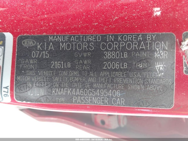 Aukcja sprzedaży 2016 Kia Forte Lx, vin: KNAFK4A60G5495406, numer aukcji: 44853388