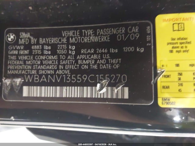44853397 :رقم المزاد ، WBANV13559C155270 vin ، 2009 Bmw 528i Xdrive مزاد بيع