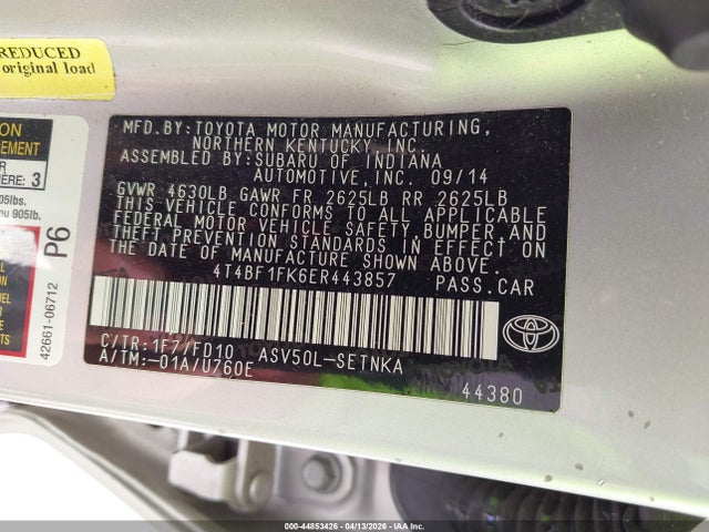 Aukcja sprzedaży 2014 Toyota Camry Le, vin: 4T4BF1FK6ER443857, numer aukcji: 44853426