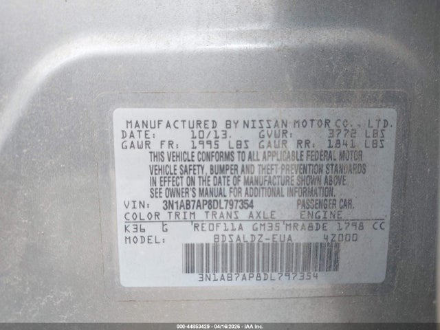 Aukcja sprzedaży 2013 Nissan Sentra Sv, vin: 3N1AB7AP8DL797354, numer aukcji: 44853429