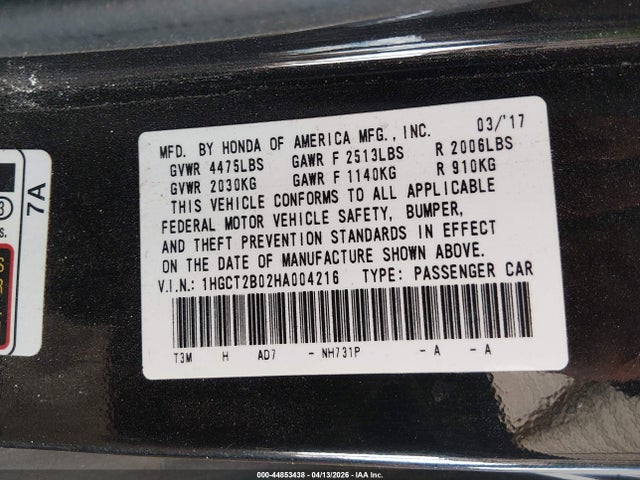 1HGCT2B02HA004216 Honda Accord Touring V6