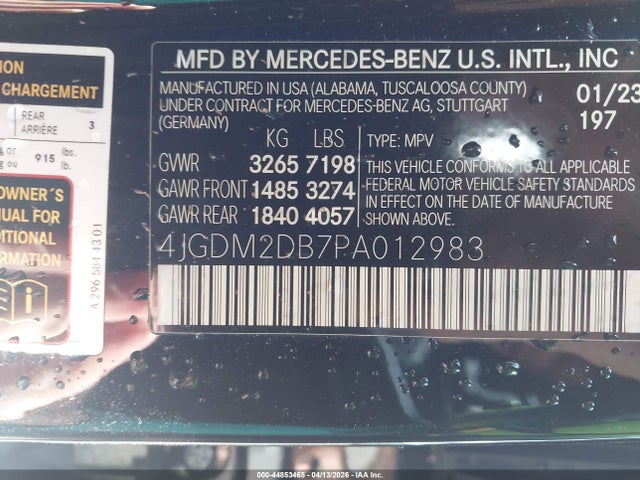 44853465 :رقم المزاد ، 4JGDM2DB7PA012983 vin ، 2023 Mercedes-benz Eqs 450+ Suv مزاد بيع