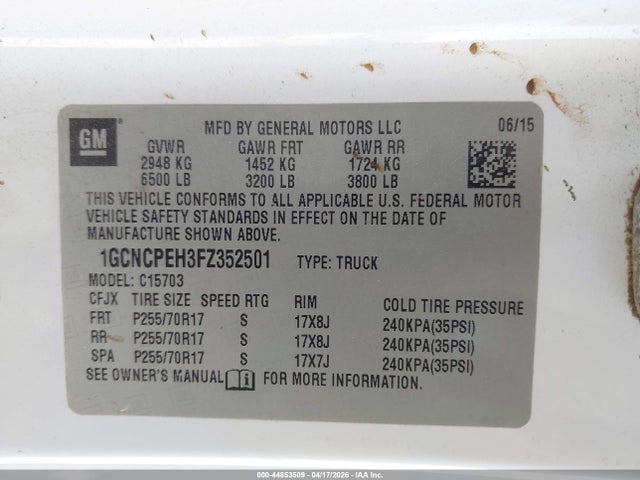 1GCNCPEH3FZ352501 Chevrolet Silverado 1500 Wt