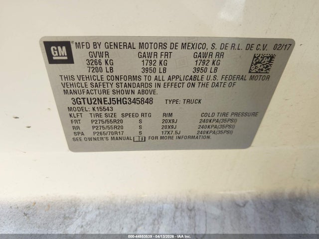 3GTU2NEJ5HG345848 GMC Sierra 1500 Slt