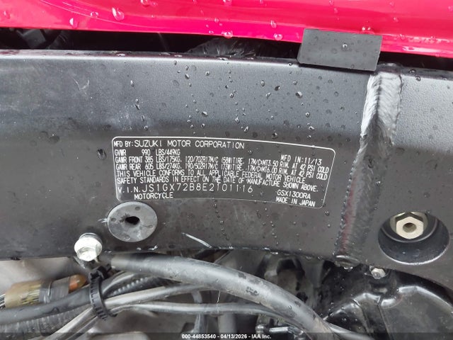 Продаж на аукціоні авто 2014 Suzuki Gsx1300 Ra, vin: JS1GX72B8E2101116, номер лоту: 44853540