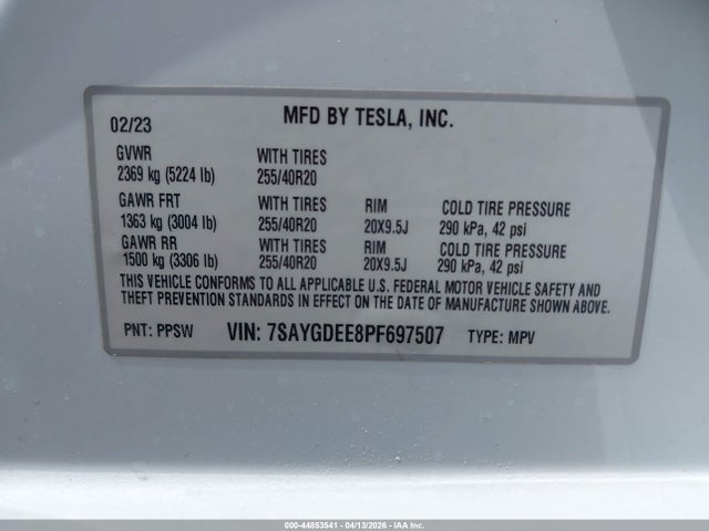 Продажа на аукционе авто 2023 Tesla Model Y Awd/long Range Dual Motor All-wheel Drive, vin: 7SAYGDEE8PF697507, номер лота: 44853541