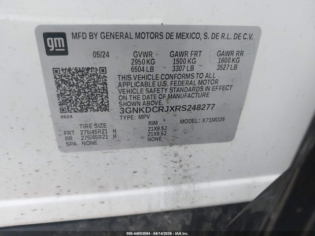 Auction sale of the 2024 Chevrolet Blazer Ev Eawd Rs, vin: 3GNKDCRJXRS248277, lot number: 44853594