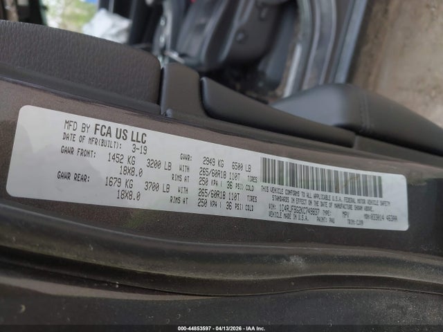 44853597 :رقم المزاد ، 1C4RJFBG2KC749837 vin ، 2019 Jeep Grand Cherokee Limited 4x4 مزاد بيع